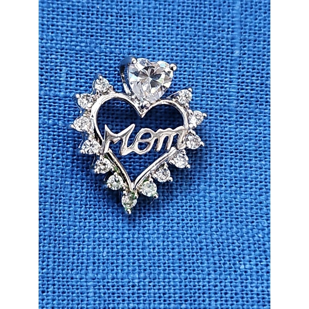 Sterling Silver "MOM" Heart 1" Pendant CZ Bling Spell Out Vintage Y2K - Picture 6 of 6